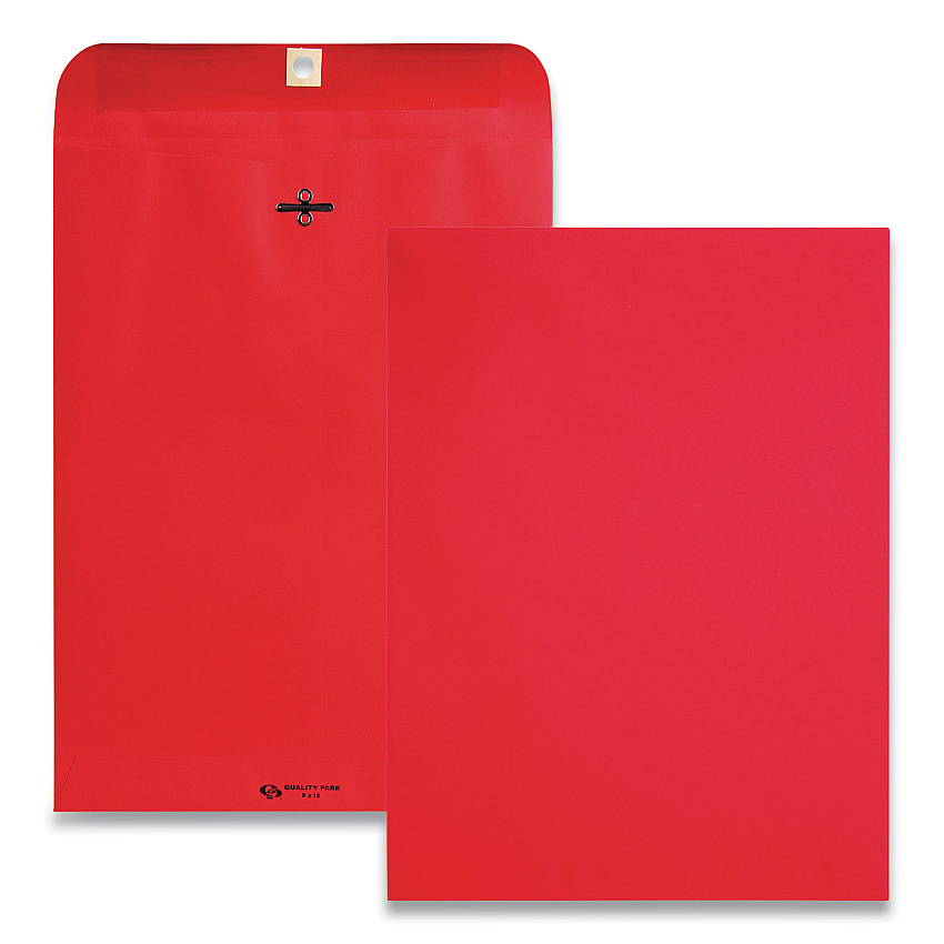 Quality Park Clasp Envelope, #90, Square Flap, Clasp/Gummed Closure, 9 x 12, Red, 10/Pack (38734)