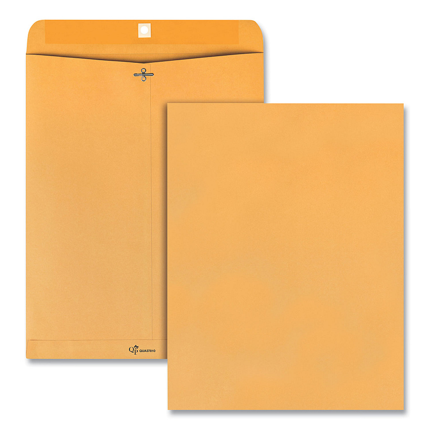 Quality Park Clasp Envelope, #15 1/2, Square Flap, Clasp/Gummed Closure, 12 x 15.5, Brown Kraft, 100/Box (37810)
