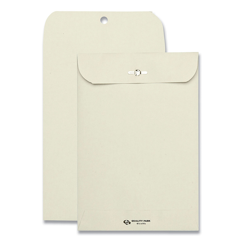 Quality Park Clasp Envelope, #63, Square Flap, Clasp/Gummed Closure, 6.5 x 9.5, Executive Gray, 100/Box (38563)
