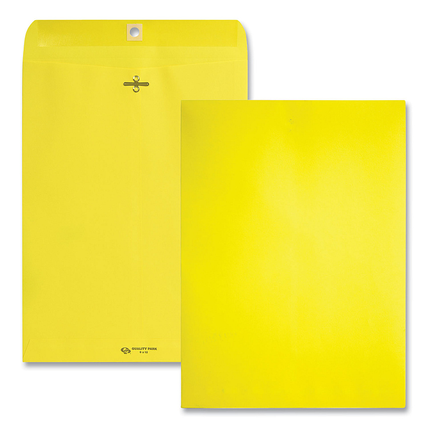 Quality Park Clasp Envelope, #90, Square Flap, Clasp/Gummed Closure, 9 x 12, Yellow, 10/Pack (38736)