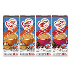 Coffee-mate Liquid Coffee Creamer, Peppermint Mocha/Pumpkin Spice, 0.38 oz Mini Cups, 50/Pack, 4 Packs/Carton (70000095)