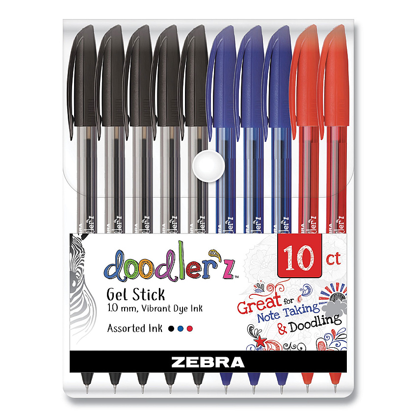 Zebra Doodler'z Gel Pen, Stick, Bold 1 mm, Assorted Ink and Barrel Colors, 10/Pack (41970)