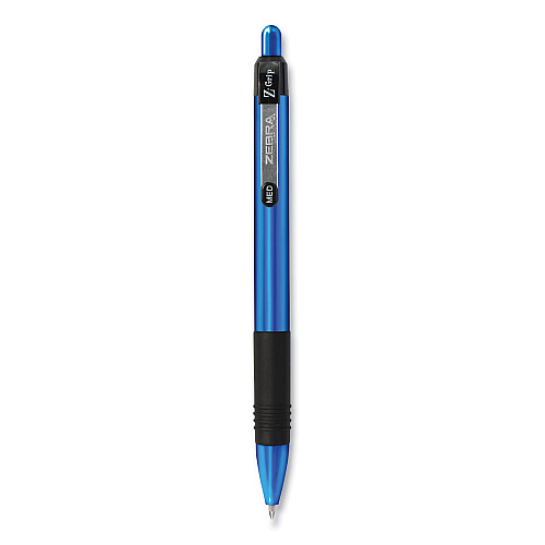 Zebra Z-Grip Metal Ballpoint Pen, Retractable, Medium 1 mm, Blue Ink, Blue Barrel, 12/Pack (27020)