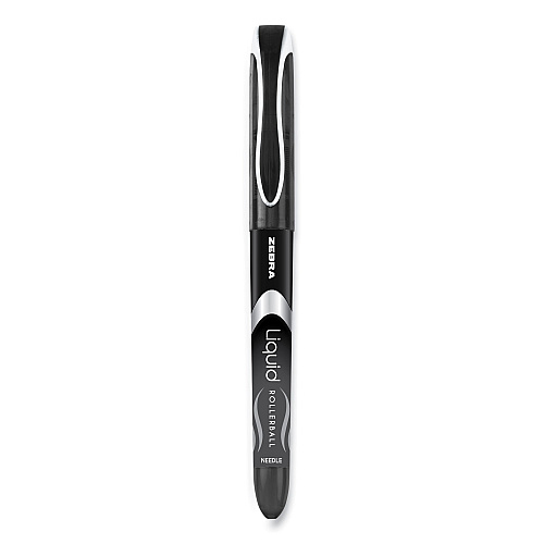 Zebra Liquid Ink Roller Ball Pen, Stick, Extra-Fine 0.5 mm, Black Ink, Black Barrel, 12/Pack (44410)