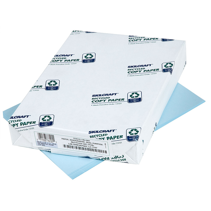 AbilityOne 7530011463361 SKILCRAFT Colored Copy Paper, 20 lb Bond Weight, 8.5 x 11, Blue, 500 Sheets/Ream, 10 Reams/Carton