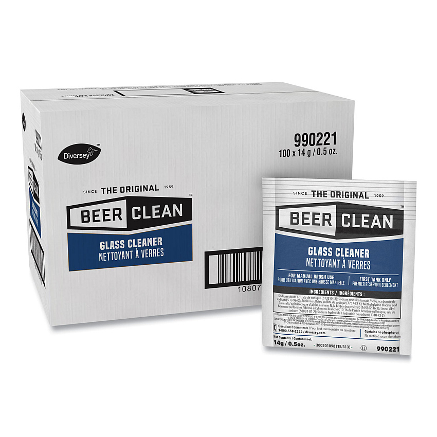 Diversey Beer Clean Glass Cleaner, Powder, 0.5 oz Packet, 100/Carton (990221)