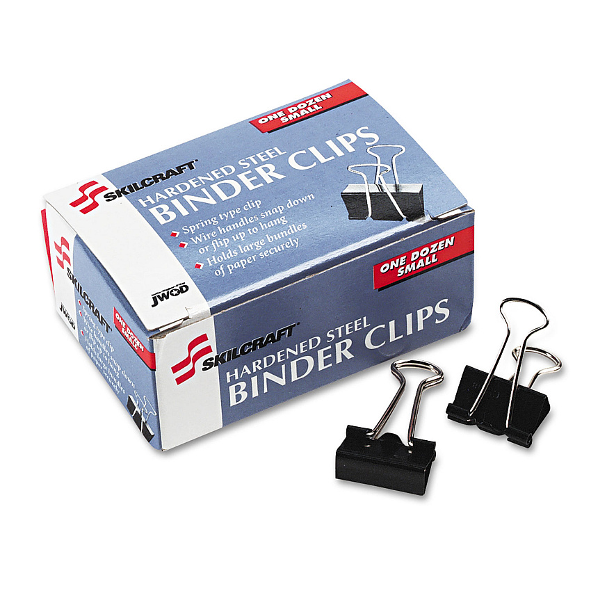 AbilityOne NSN2828201 SKILCRAFT Binder Clip, Small, Black/Silver, Dozen