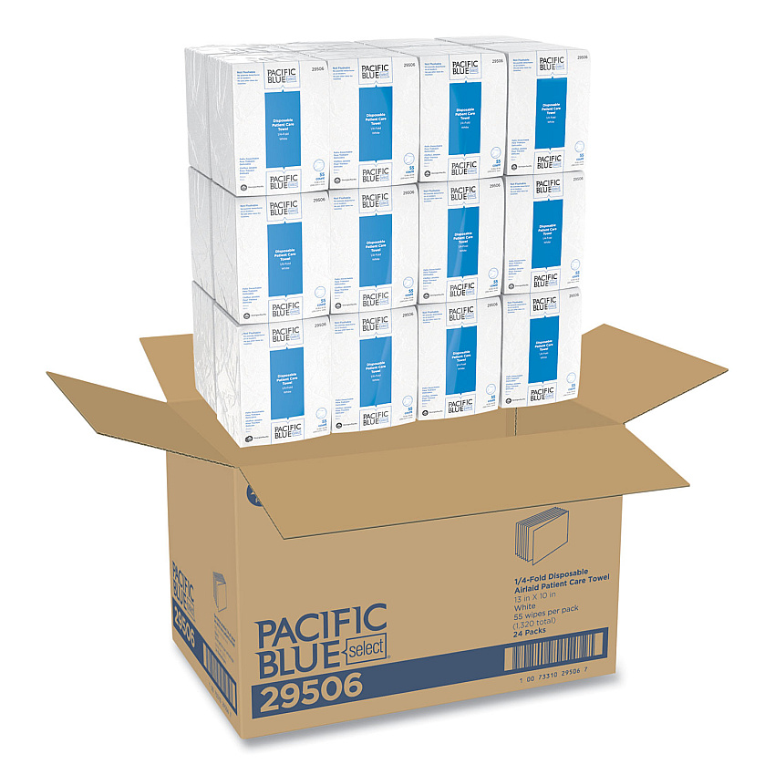 Georgia Pacific Professional Pacific Blue Select Disposable Patient Care Washcloths, 10 x 13, White, 55/Pack, 24 Packs/Carton (29506)