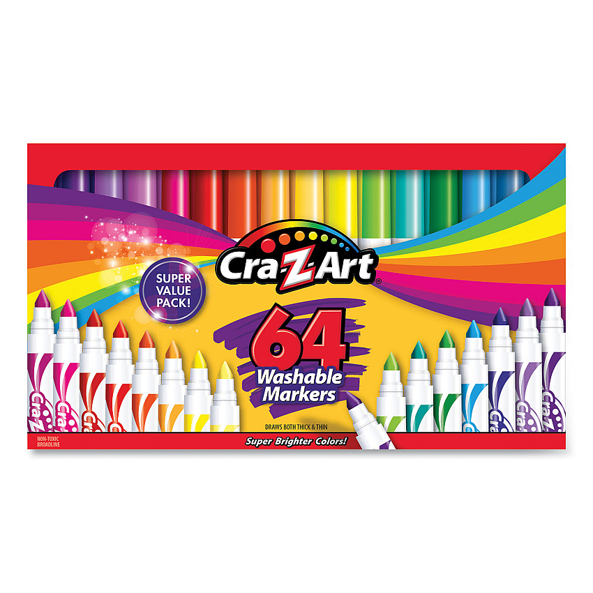 Cra-Z-Art Washable Markers, Broad Bullet Tip, Assorted Colors, 64/Set (13424)