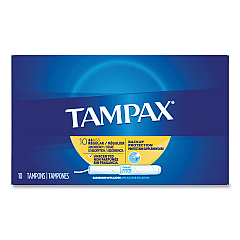 Tampax Cardboard Applicator Tampons, Regular, 10/Box (21409)