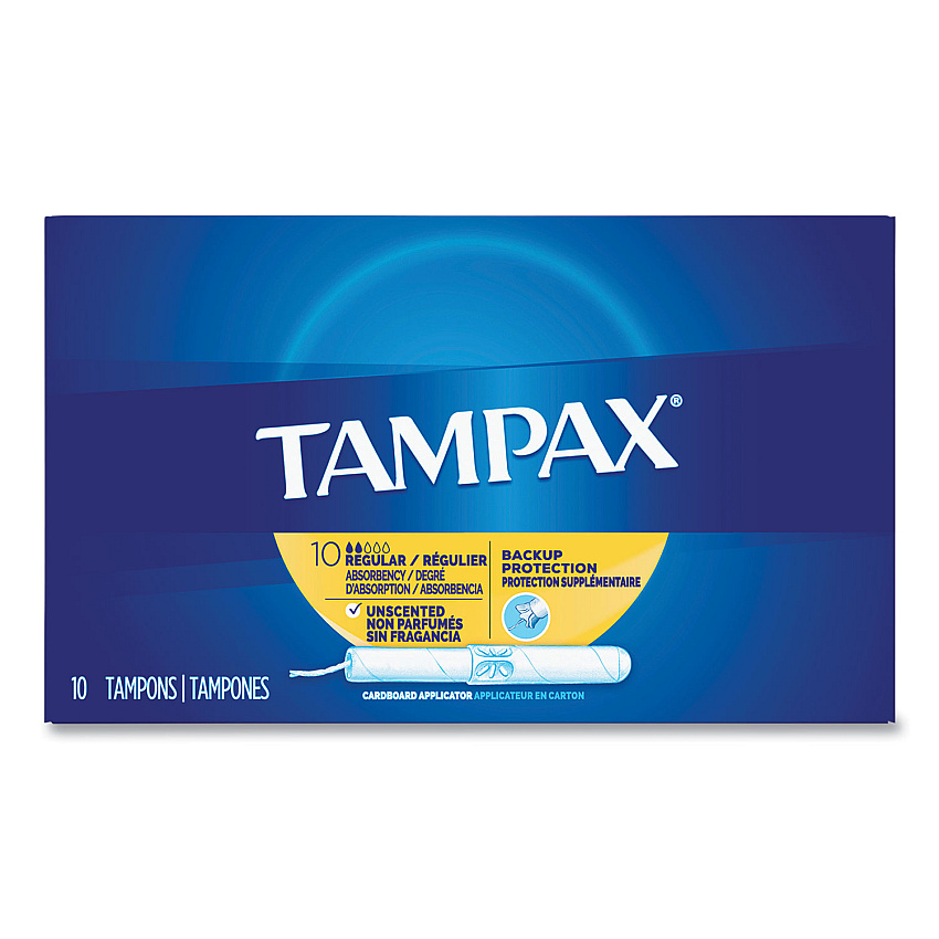 Tampax Cardboard Applicator Tampons, Regular, 10/Box (21409)