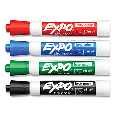 EXPO Low-Odor Dry-Erase Marker, Peggable Card, Broad Chisel Tip, Assorted Colors, 4/Pack (80174PK)