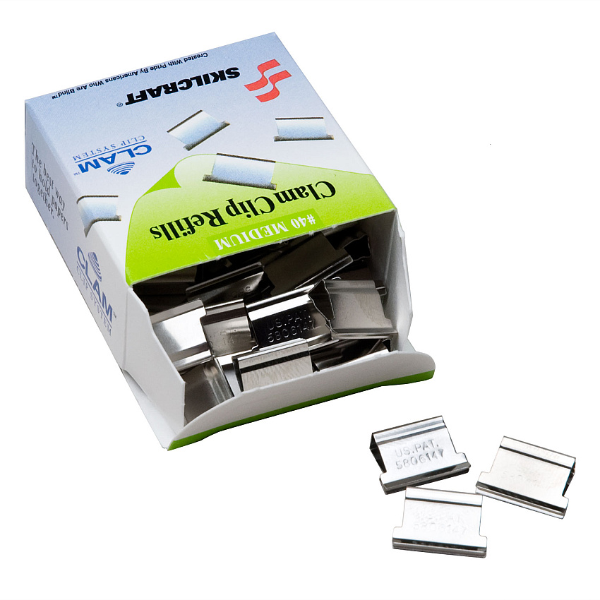 AbilityOne 7510013174228 SKILCRAFT Clam Clip Refill, Medium (No. 4), Silver, 50/Box