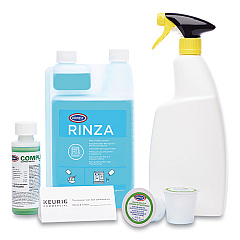 Keurig K-Cup Pod Brewer Deep Cleaning Kit, 4 oz Complete Cafe, (3) 32oz Rinza, (15) K-Cup Cleaning Cups, Empty Spray Bottle (5000359703)