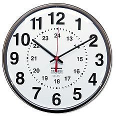 AbilityOne 6645013428199 SKILCRAFT 12/24 Hour Slimline Quartz Wall Clock, 12.75" Overall Diameter, Brown Case, 1 AA (sold separately)