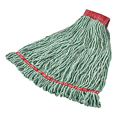 Rubbermaid Commercial Web Foot Shrinkless Looped-End Wet Mop Head, Cotton/Synthetic, Large, Green, 5" Red Headband (A25306GR00)