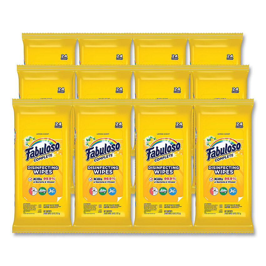 Fabuloso Multi Purpose Wipes, 7 x 7, Lemon, 24/Pack, 12 Packs/Carton (98719)