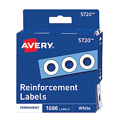 Avery Dispenser Pack Hole Reinforcements, 1/4" Dia, White, 1000/Pack, (5720) (05720)
