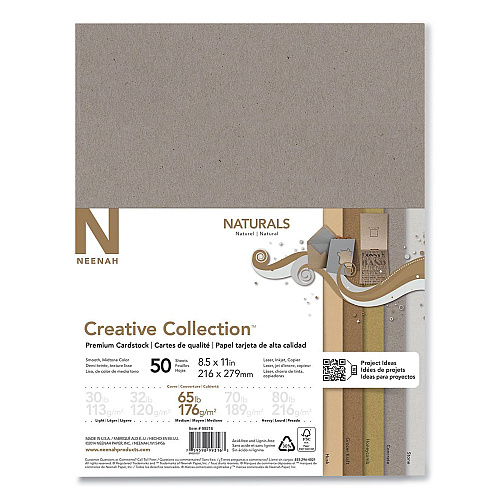 Neenah Paper Creative Collection Premium Cardstock, 65 lb Cover Weight, 8.5 x 11, Assorted Naturals, 50/Pack (99316MA)