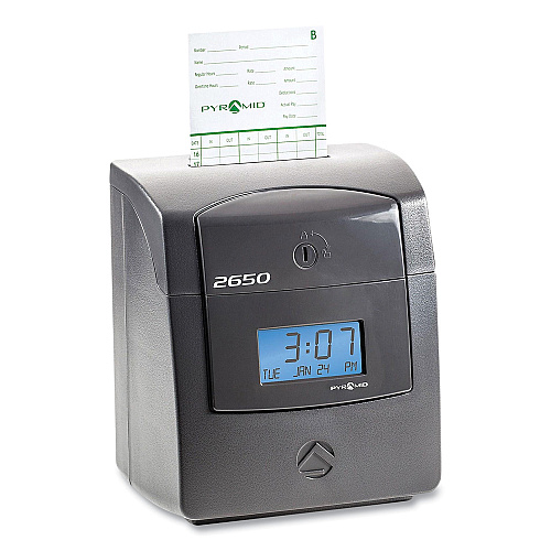 Pyramid Technologies 2650 Pro Auto Aligning Time Clock, LCD Display, Charcoal