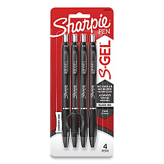 Sharpie S-Gel High-Performance Gel Pen, Retractable, Fine 0.5 mm, Black Ink, Black Barrel, 4/Pack (2096140)
