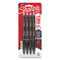 Sharpie S-Gel S-Gel High-Performance Gel Pen, Retractable, Bold 1 mm, Assorted Ink Colors, Black Barrel, 4/Pack (2116198)
