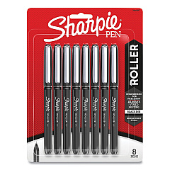 Sharpie Professional Design Roller Ball Pen, Stick, Fine 0.5 mm, Black Ink, Black Barrel, 8/Pack (2116307)