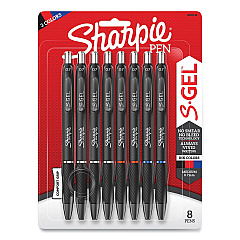 Sharpie S-Gel S-Gel High-Performance Gel Pen, Retractable, Medium 0.7 mm, Three Assorted Ink Colors, Black Barrel, 8/Pack (2096148)