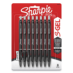 Sharpie S-Gel S-Gel High-Performance Gel Pen, Retractable, Medium 0.7 mm, Black Ink, Black Barrel, 8/Pack (2096139)