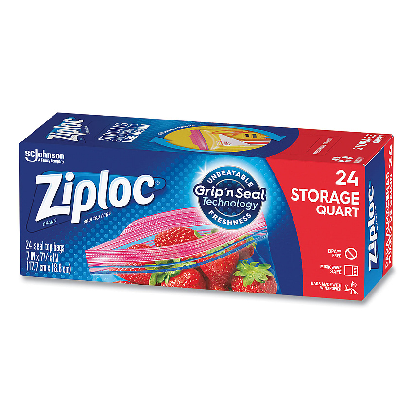 Ziploc Seal Top Bags, 1 qt, 7.44" x 7", Clear, 24/Box (314466)