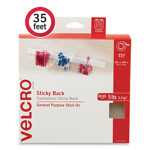 VELCRO Brand Sticky-Back Fasteners, Removable Adhesive, 0.75" x 35 ft, White (30197USA)