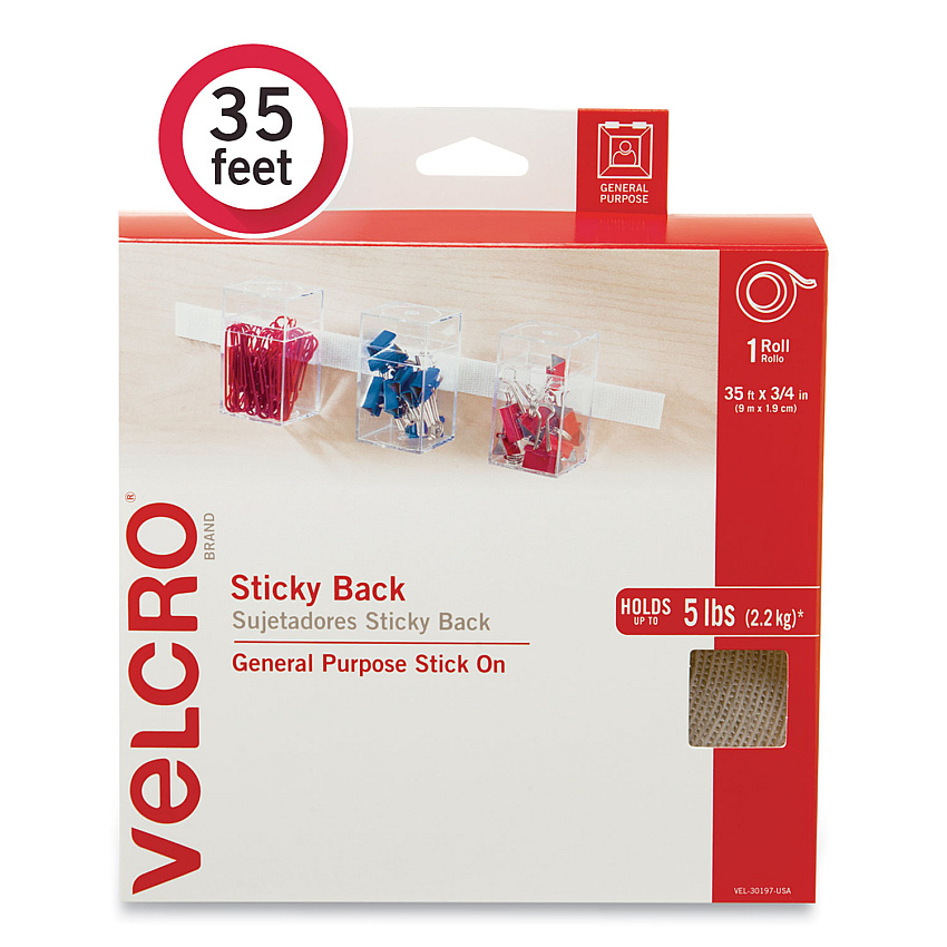 VELCRO Brand Sticky-Back Fasteners, Removable Adhesive, 0.75" x 35 ft, White (30197USA)