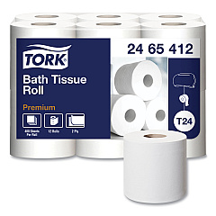 Tork Premium Poly-Pack Bath Tissue, Septic Safe, 2-Ply, White, 4.1" x 4", 400 Sheets/Roll, 12 Rolls/Pack, 4 Packs/Carton (2465412)