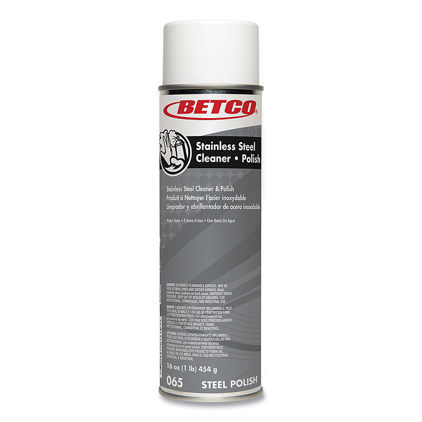 Betco Stainless Steel Cleaner and Polish, Characteristic Scent, 16 oz Aerosol Spray, 12/Carton (652300)