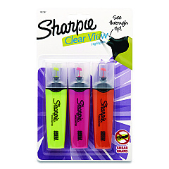 Sharpie Clearview Tank-Style Highlighter, Assorted Ink Colors, Chisel Tip, Assorted Barrel Colors, 3/Pack (1912767)