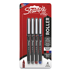 Sharpie Roller Professional Design Roller Ball Pen, Stick, Fine 0.5 mm, Assorted Ink Colors, Black Barrel, 4/Pack (2093224)