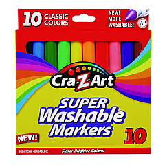 Cra-Z-Art Super Washable Markers, Broad Bullet Tip, Assorted Colors, 10/Set (1000224)