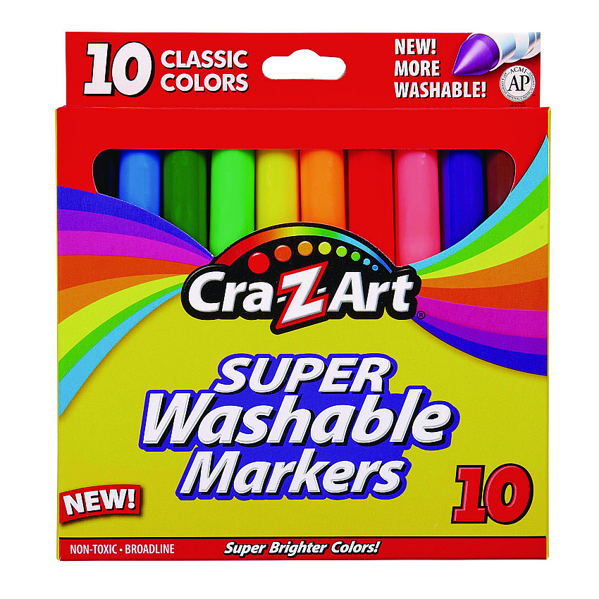 Cra-Z-Art Super Washable Markers, Broad Bullet Tip, Assorted Colors, 10/Set (1000224)