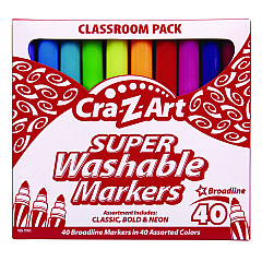 Cra-Z-Art Super Washable Markers, Broad Bullet Tip, Assorted Colors, 40/Set (740106)