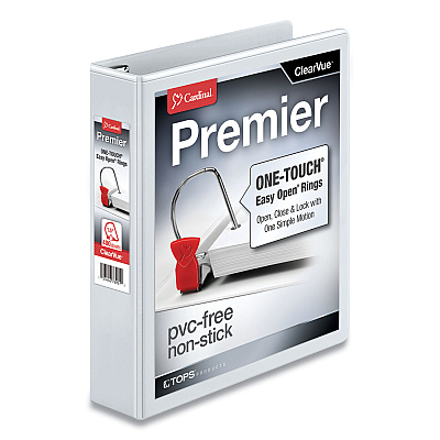 Cardinal Premier Easy Open ClearVue Locking Slant-D Ring Binder, 3 Rings, 1.5" Capacity, 11 x 8.5, White (10310)