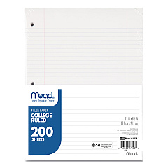 Mead Filler Paper, 3-Hole, 8.5 x 11, College Rule, 200/Pack (17208)