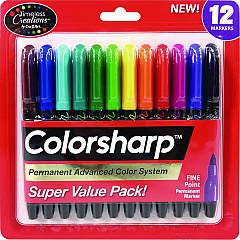 Cra-Z-Art Colorsharp Permanent Markers, Fine Bullet Tip, Assorted Colors, 12/Set (4461024)