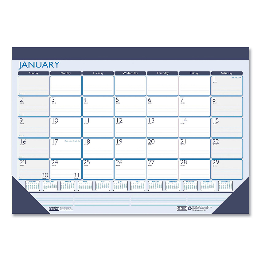 House of Doolittle Recycled Contempo Desk Pad Calendar, 22 x 17, White/Blue Sheets, Blue Binding, Blue Corners, 12-Month (Jan to Dec): 2023 (151)