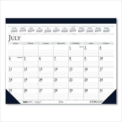 House of Doolittle Recycled Academic Desk Pad Calendar, 22 x 17, White/Blue Sheets, Blue Binding/Corners, 14-Month (July to Aug): 2022 to 2023 (155HD)