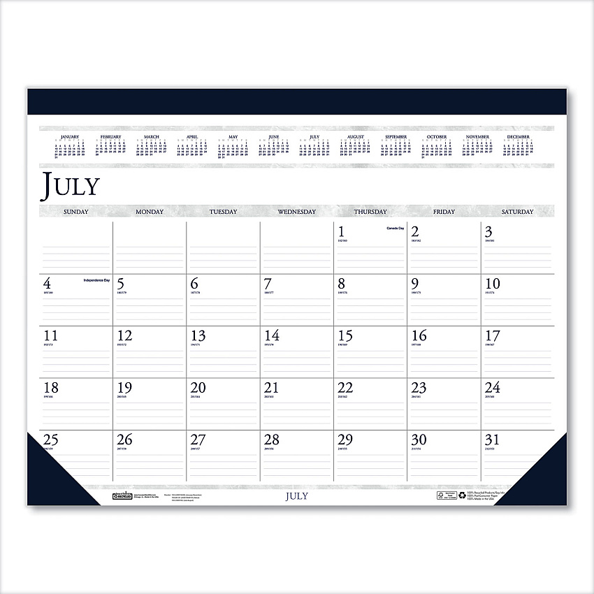 House of Doolittle Recycled Academic Desk Pad Calendar, 22 x 17, White/Blue Sheets, Blue Binding/Corners, 14-Month (July to Aug): 2022 to 2023 (155HD)