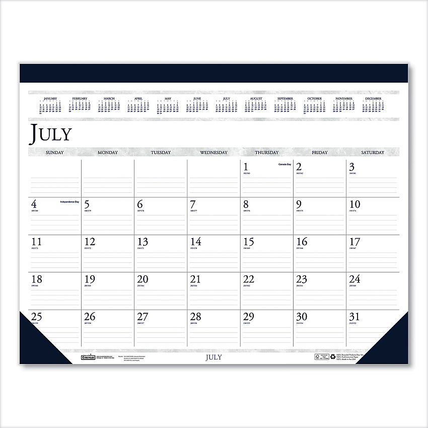 House of Doolittle Recycled Academic Desk Pad Calendar, 18.5 x 13, White/Blue Sheets, Blue Binding/Corners, 14-Month (July to Aug): 2022 to 2023 (1556)