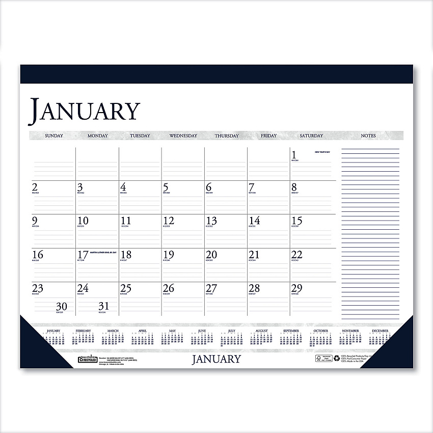 House of Doolittle Recycled Two-Color Monthly Desk Pad Calendar with Notes Section, 18.5 x 13, Blue Binding/Corners, 12-Month (Jan-Dec): 2023 (1646)