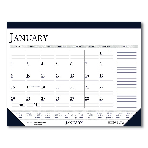 House of Doolittle Recycled Two-Color Monthly Desk Pad Calendar with Notes Section, 22 x 17, Blue Binding/Corners, 12-Month (Jan-Dec): 2023 (164)