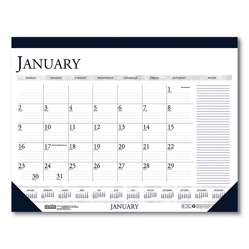 House of Doolittle Recycled Two-Color Monthly Desk Pad Calendar with Notes Section, 22 x 17, Blue Binding/Corners, 12-Month (Jan-Dec): 2023 (164)