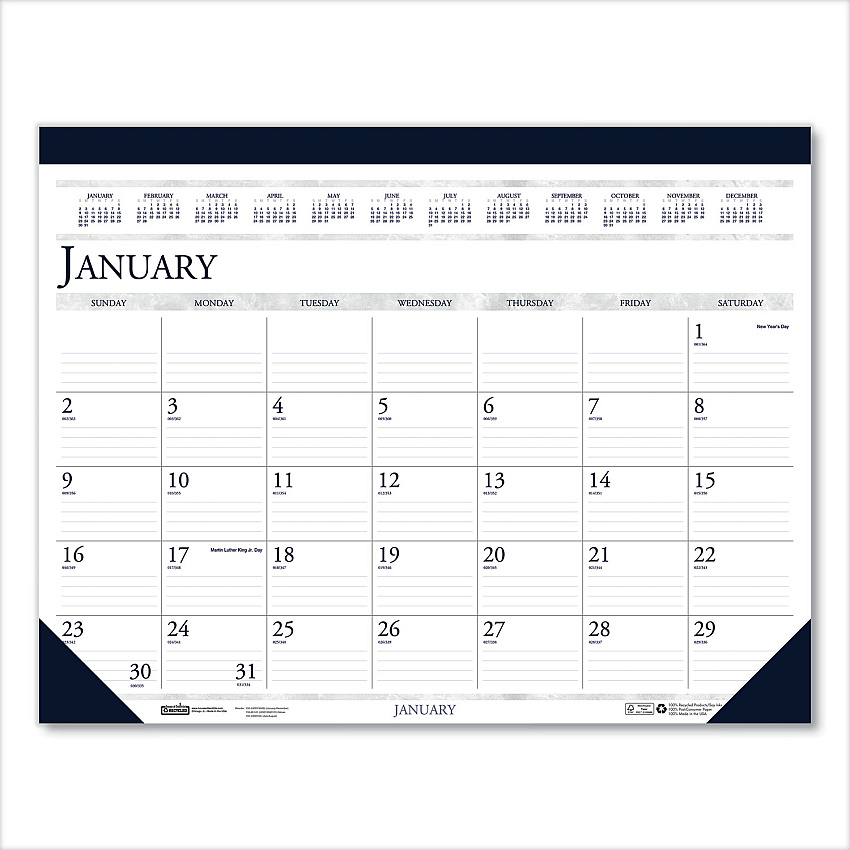 House of Doolittle Recycled Two-Color Perforated Monthly Desk Pad Calendar, 18.5 x 13, Blue Binding/Corners, 12-Month (Jan-Dec): 2023 (1506)